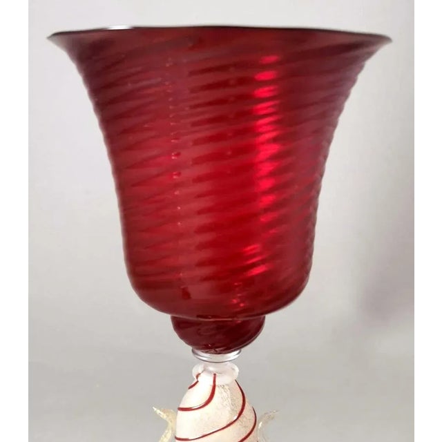 Glass 1970s Murano Glass Goblet "Tipetto" Red Blown Glass With Gold Leaf Decoration For Sale - Image 7 of 12