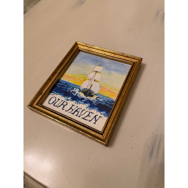 Wood Small Vintage Nautical Sailboat Painting, Framed For Sale - Image 7 of 8