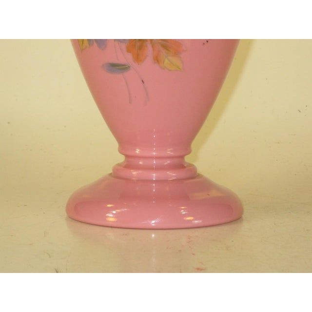 Late 19th Century Vase Victorian Pink Cased Glass with Hand Painted Enamel Bird & Flowers For Sale - Image 12 of 12