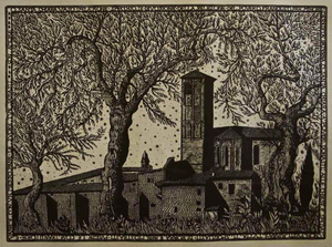 Bruno da Osimo, Church of Assisi, Mid-20th Century, Woodcut