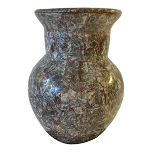 1980's Decorative Stone Vase Vessel on Black Base