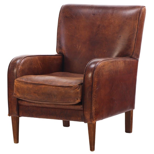 A Dutch Classic Leather Club Chair, C. 1960. For Sale