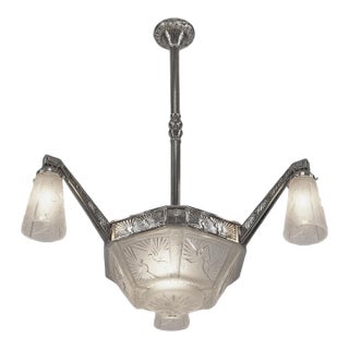 French Art Deco Chandelier by Ravaud & Muller Freres 1930 France For Sale
