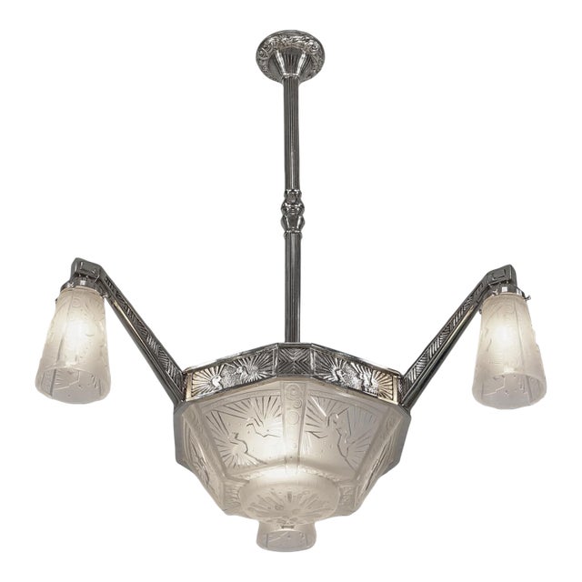 French Art Deco Chandelier by Ravaud & Muller Freres 1930 France For Sale