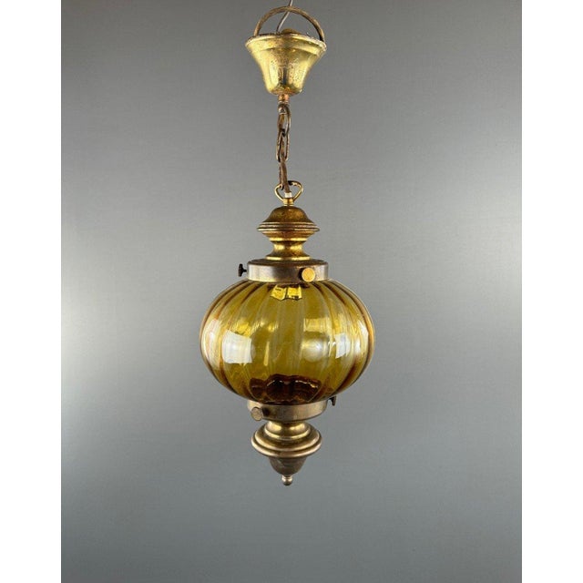 20th Century Amber Blown Glass Lantern Pendant Lights, Set of 2 For Sale - Image 3 of 10
