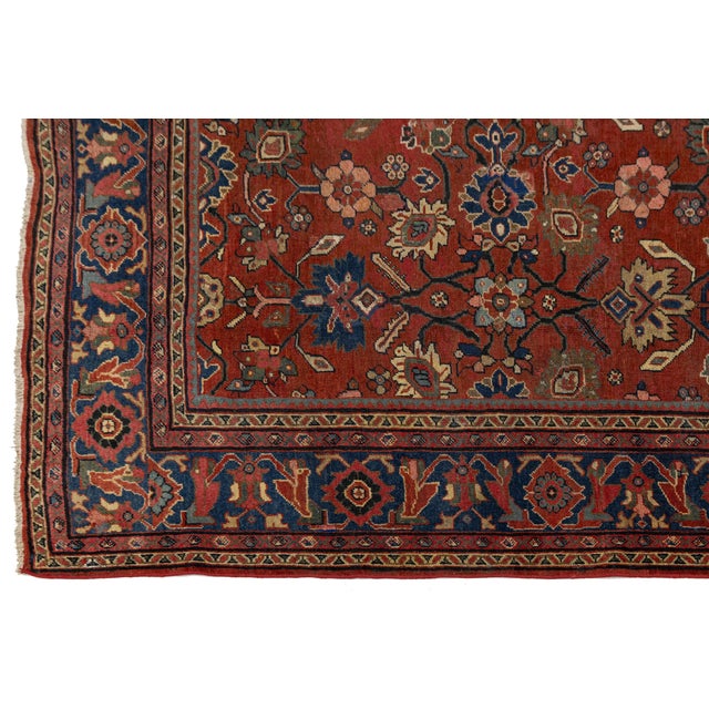 9 X 12 Vintage Mahal Wool Rug - Terracotta and Indigo Floral Medallion Motif For Sale In New York - Image 6 of 10