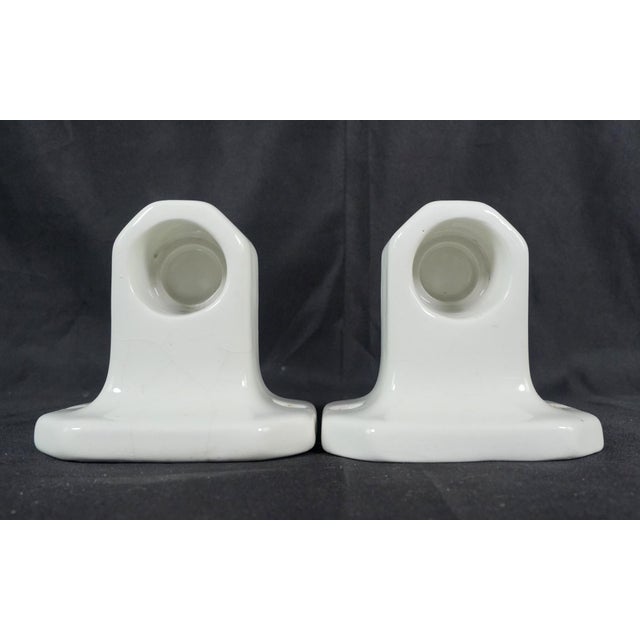 Vintage European bathroom towel bar brackets made of ceramic with a white crackle porcelain finish. The original mounting...