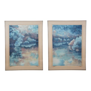 Set of 2 Vintage Watercolor Landscape Watercolor Paintings "Summer Reflections" in Acrylic Shadow Boxes For Sale