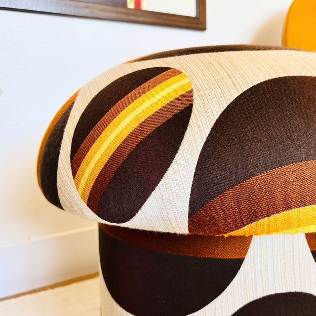 Not Yet Made - Made To Order Mushroom Ottoman in Mid Century Vintage Fabric - Brown and Yellow Circles For Sale - Image 5 of 12