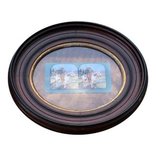 1800s Cowboy on the Prairie Stereoscope Photograph in Antique Oval Frame For Sale