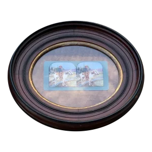 1800s Cowboy on the Prairie Stereoscope Photograph in Antique Oval Frame