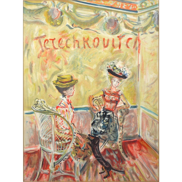 Constantin Terechkovitch (1902-1978 Russia/France/Monaco). A rather rare lithograph depicting 2 women at the "Cafe...