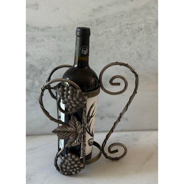 Vintage Metal Wine Bottle Rack With Grape Leaf Design For Sale - Image 4 of 12