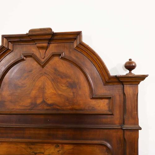 Wooden Double Bed with Shaped Headboard and Turned Legs