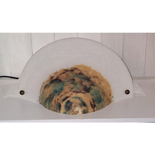 French Wall Lamp with Colored Glass Shade on a Brass Bracket, 1950s For Sale - Image 6 of 8