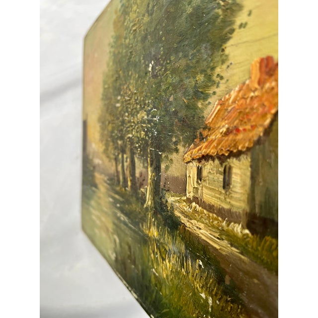 Green Vintage European Cottage Landscape Oil Painting For Sale - Image 8 of 9