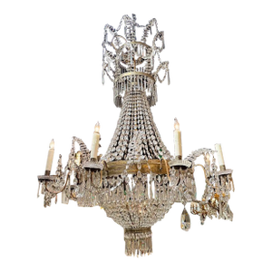 19th Century Large Scale Italian Crystal and Gilt Tole Basket Chandelier