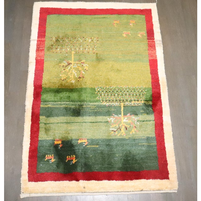 Early 21st Century Bright Green Gabbeh Rug - 2'8" x 3'9" For Sale In New York - Image 6 of 6