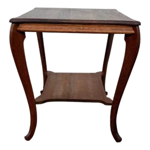 Early 20th Century Antique Tiger Oak Square 2 Tier Parlor Library Side Table.