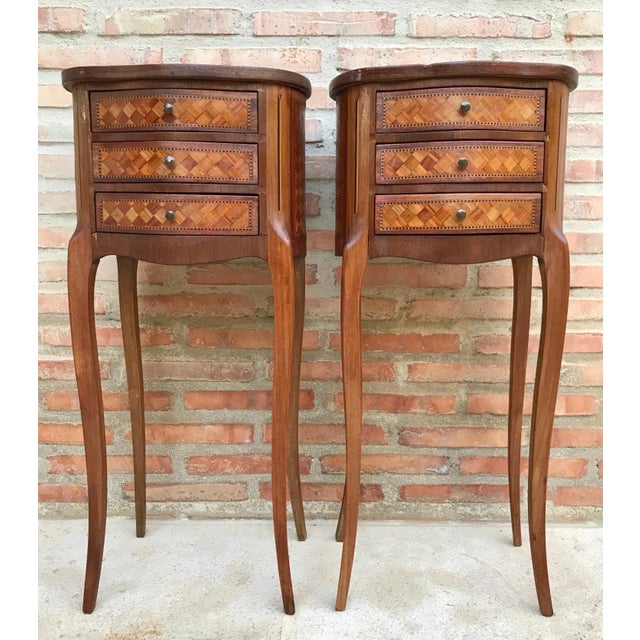 Pair of French Louis XV Style Nightstands with Three Drawers, 1940s For Sale - Image 9 of 15