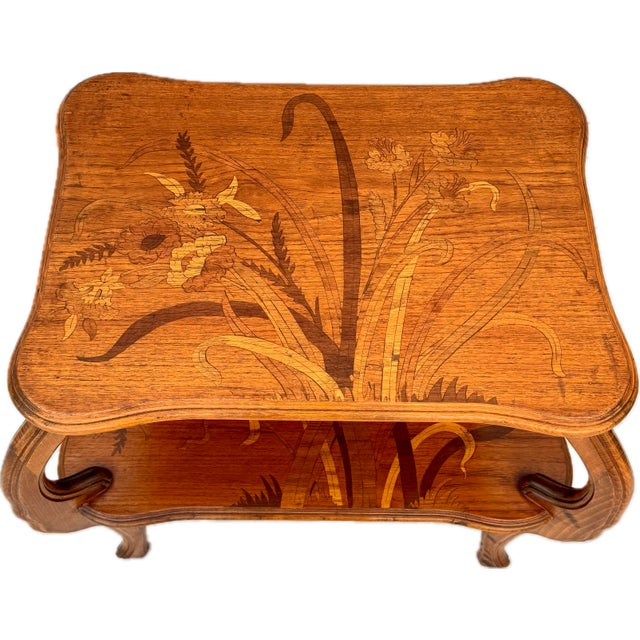 Early 20th Century Emile Gallè Two Tiered Marquetry Inlaid Table For Sale - Image 5 of 10