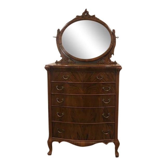 1920s Antique Walnut Tall Dresser With Mirror Chairish