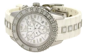 Christian Dior Stainless Steel White Rubber Diamond Bezel Watch