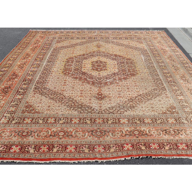 Tan Antique Haji Jalili Tabriz Rug With Ivory Field and Fine Medallion Design 12'8 X 17'7 For Sale - Image 8 of 16