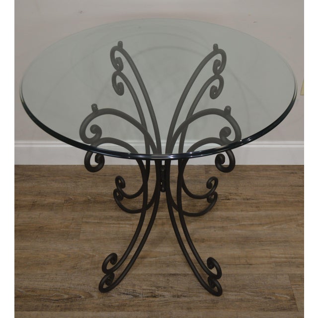Wrought Iron Base Round Glass Top Bistro Dining Table | Chairish