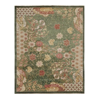 2010s Rug & Kilim’s Chinese Style Art Deco Rug in Green With Red & Gold Florals For Sale