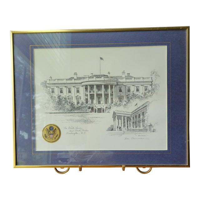 1980s VTG Don Cannavaro Framed and Signed Lithograph ' the White House & North Portico For Sale