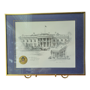 1980s VTG Don Cannavaro Framed and Signed Lithograph ' the White House & North Portico
