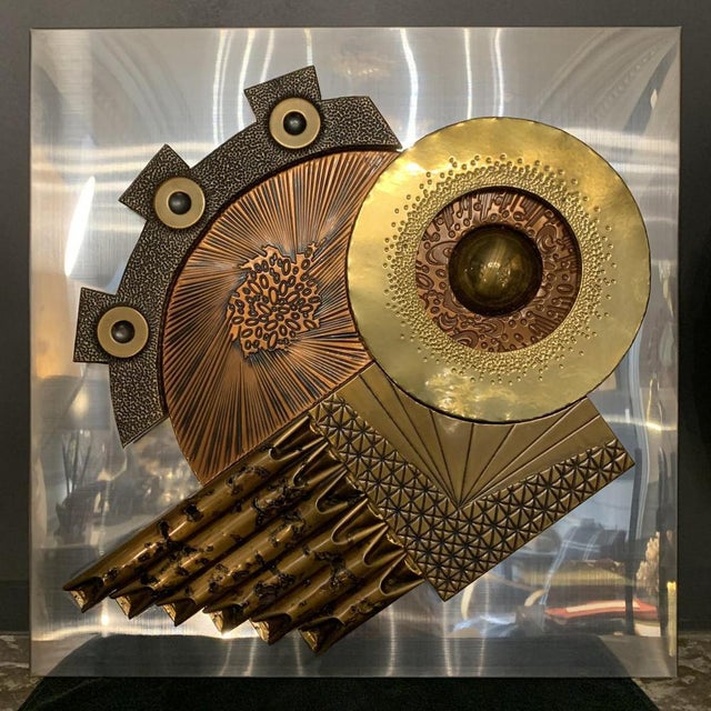 Abstract Brutalist Brass Wall Sculpture, 1970s For Sale - Image 6 of 17