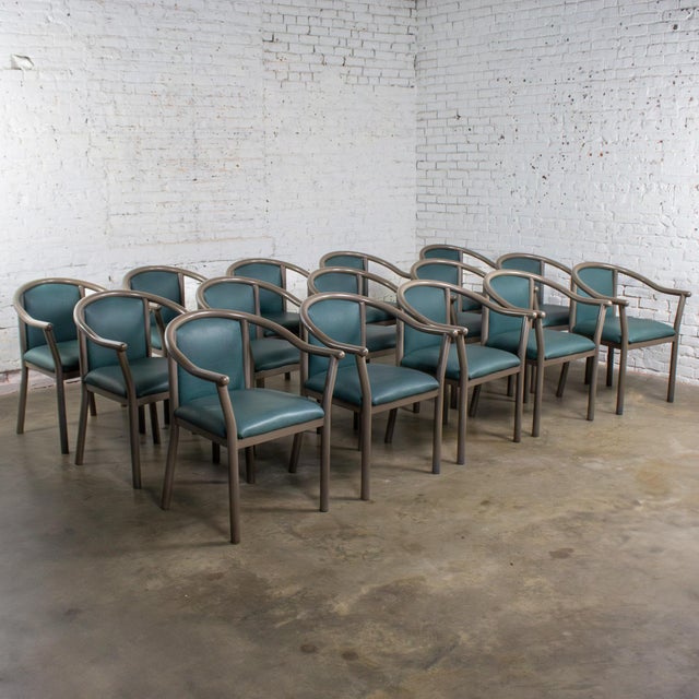 Late 20th Century Modern Set of 15 MTS Dining or Waiting Room Chairs Gray Frames & Blue Vinyl For Sale - Image 11 of 18
