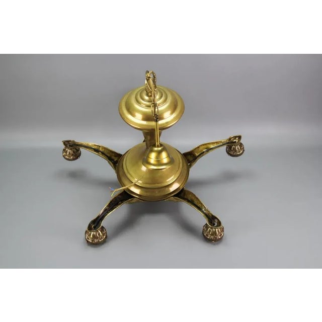 Art Nouveau Brass and Bronze Five-Light Chandelier with Frosted Glass Shades For Sale - Image 17 of 18