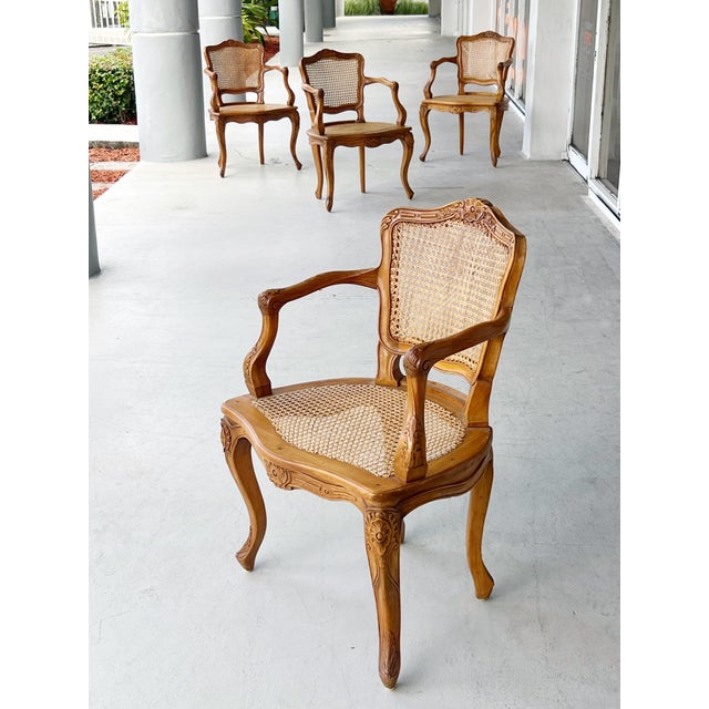 Pair of 1960s French Wood and Cane Arm Chairs Louis XV Style by Marie Albert For Sale - Image 14 of 18