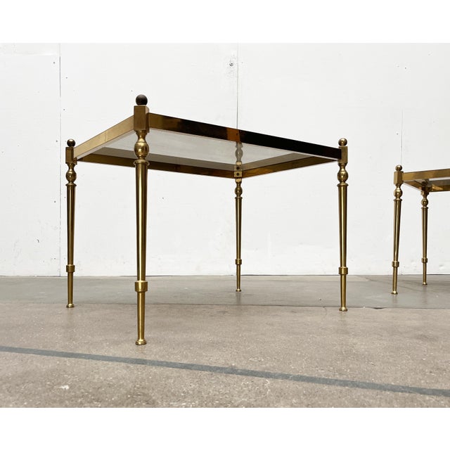Metal Mid-Century German Neoclassical Hollywood Regency Style Brass and Glass Side or Bedside Tables, 1950s, Set of 2 For Sale - Image 7 of 18