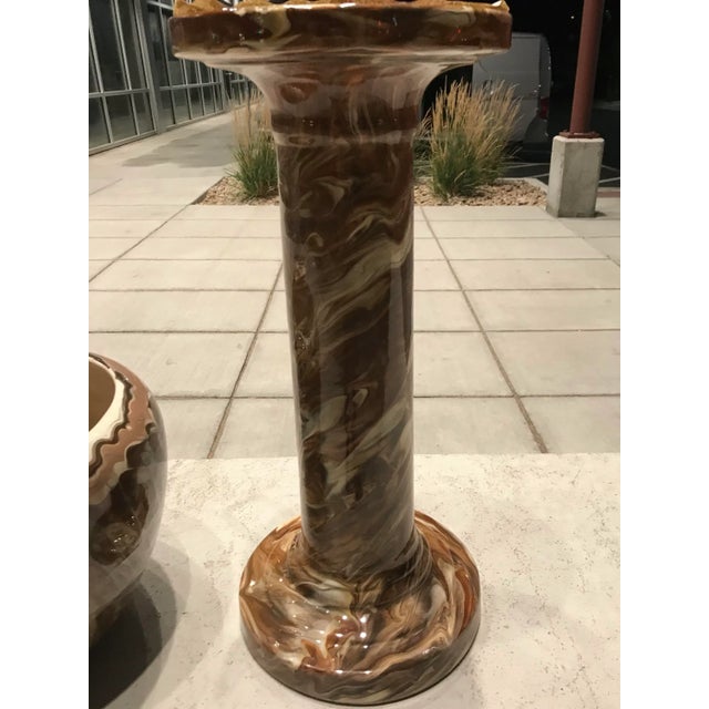 Weller Pottery Antique Weller Pottery Marbleized Jardinière & Pedestal For Sale - Image 4 of 13