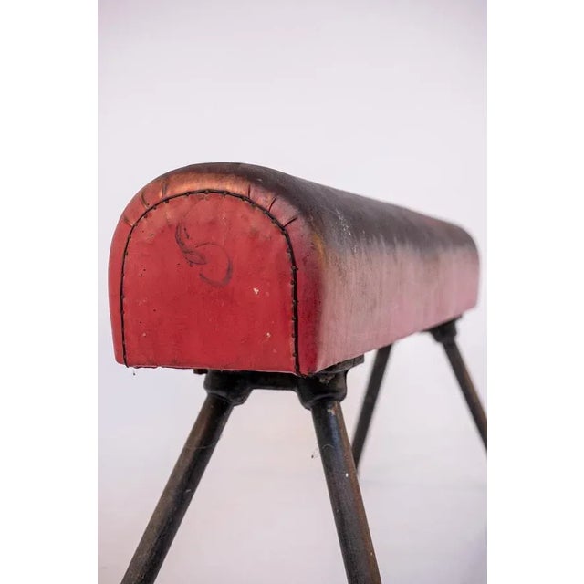 Gold Italian Red Leather and Iron Gymnastic Horse For Sale - Image 8 of 15