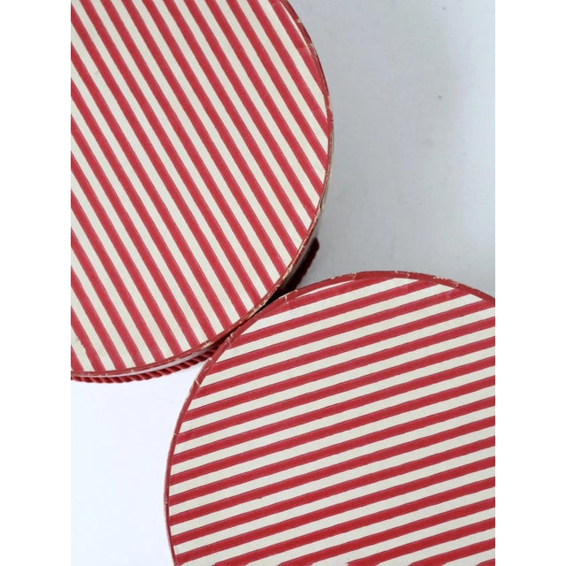Red Vintage Candy Cane Stripe Hat Boxes Pair For Sale - Image 8 of 13