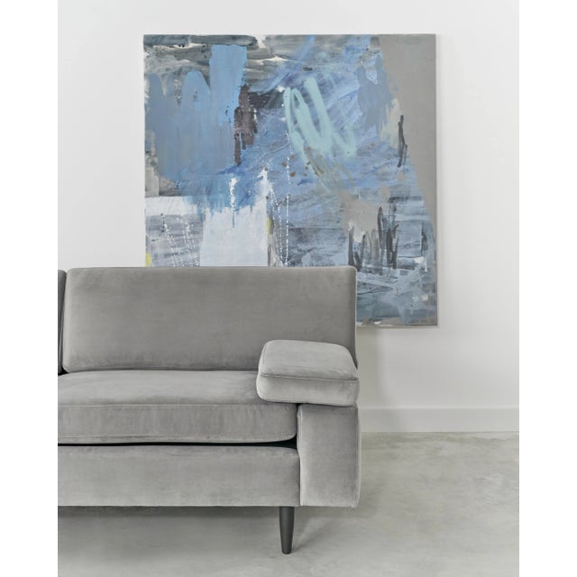 Wood Scandinavian Helsinki Grey Velour Sofa For Sale - Image 7 of 12