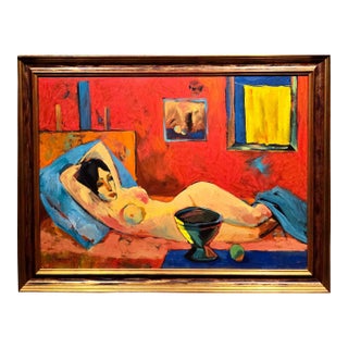 Minas Avetisyan 1963 Mid-Century Armenian Modernist Reclining Nude -Oil Painting For Sale