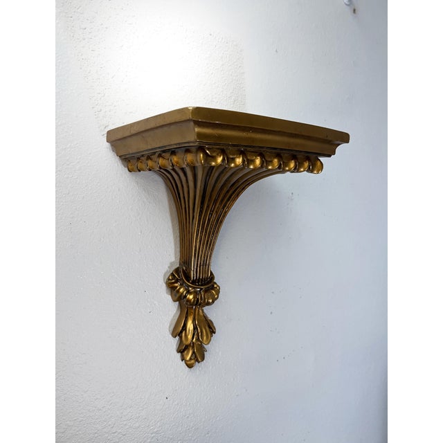 Hollywood Regency Vintage Hollywood Regency Gilt Fluted Architectural Wall Corbel Display Shelf For Sale - Image 3 of 9