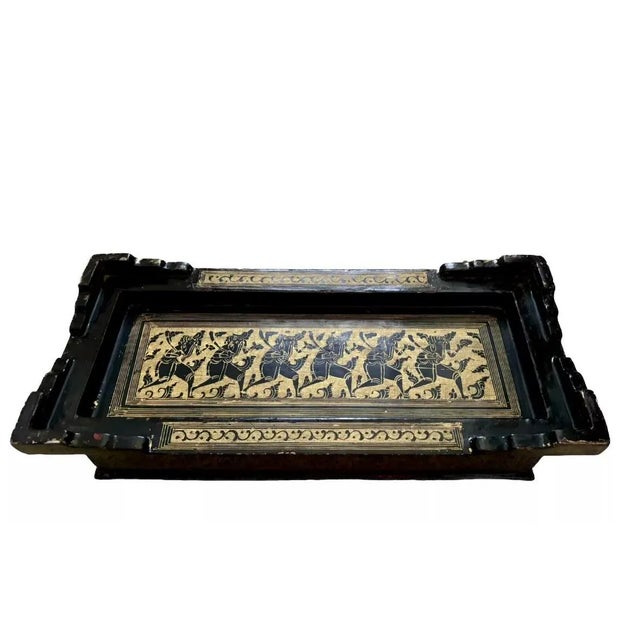 Antique Hand Made Highly Decorated Burmese Gilded Wood Lacquerware Pillow Box For Sale - Image 10 of 10