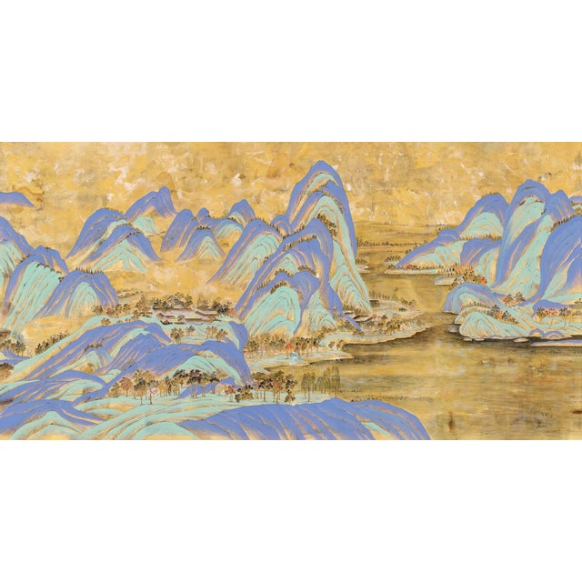 Not Yet Made - Made To Order 36" * H108"/Panel * 5ps, Mustard-Yellow a Thousand Li of Rivers and Mountains Wallpaper, Chinese-Style Wallpaper Mural, 5 Panels For Sale - Image 5 of 8