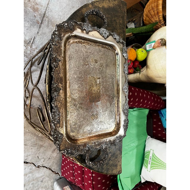 Up for consideration is a beautiful vintage large detailed silver tray with handles. This would look lovely in your home...
