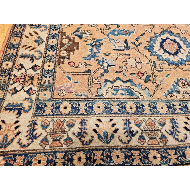 Apricot Early 20th Century Persian Malayer Gallery Rug, Handwoven All-Over Geometric Pattern, Tan & Blue, 5’ X 10’ For Sale - Image 8 of 12