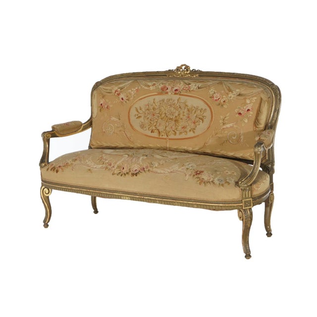 Mid 19th Century Antique French Louis XV Giltwood & Aubusson Tapestry Sofa Circa 1860 For Sale - Image 5 of 12