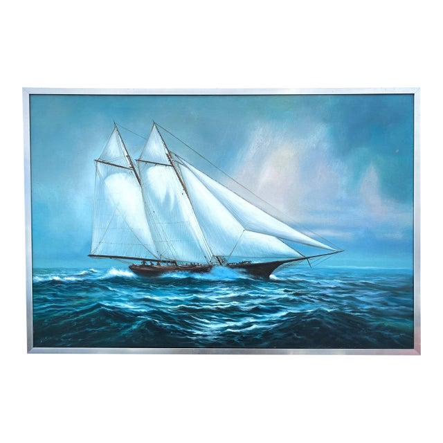 1970s Original Mid-Century Oil on Canvas Painting of the Historic Schooner Yacht America, After Carl G. Evers For Sale