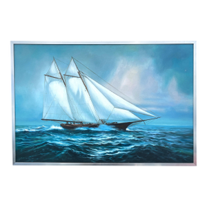 1970s Original Mid-Century Oil on Canvas Painting of the Historic Schooner Yacht America, After Carl G. Evers